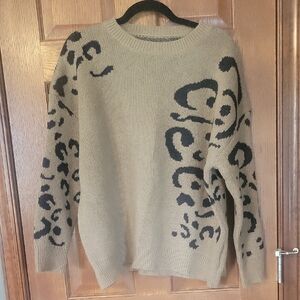 SHEIN Beige Sweater with Black Abstract Design